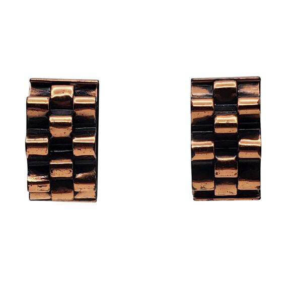 Retro Renoir Copper Half Hoop Clip On Earrings Vintage 50s Textured Dome Chunky - Picture 3 of 5